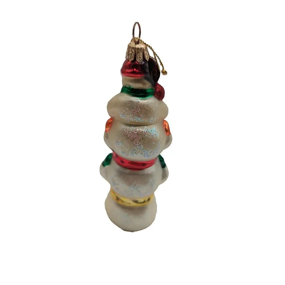 Vintage Snowman Totem Pole Hand Blown‎ Glass Poland Stacked Snowmen